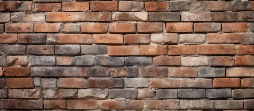 Fototapeta A sturdy brick wall constructed using red and gray bricks, showcasing the texture and material used in industrial construction. The wall provides a strong and durable foundation for the structure.