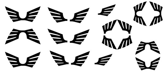 Wings icons. Black Wings badges. Collection wings badges. Vector illustration.