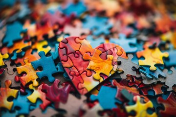 World Autism Awareness day, mental health care concept with puzzle or jigsaw pattern on heart