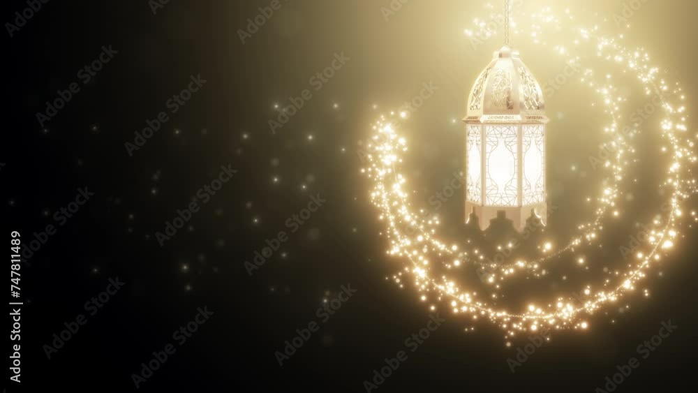 Wall mural ramadan light cycle on dark background loop. silhouette of taj mahal with cycle light and crescent m