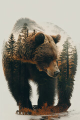 Bear amidst wild nature depicted through Double exposure