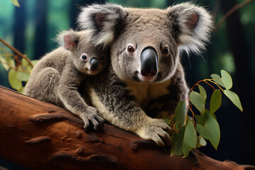 Mother Koala With Baby On her back