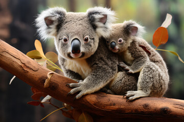 Mother Koala With Baby On her back