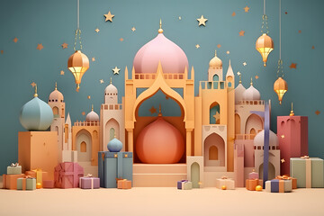 depiction of Ramadan celebration with gift box