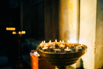 Candles in St. Mary's Cathedral, Trastevere district in Rome