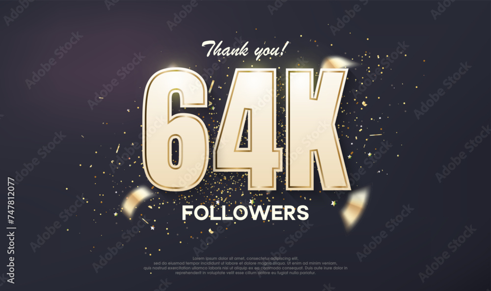 Wall mural followers design 64k achievement celebration. unique number with luxury gold - Wall murals