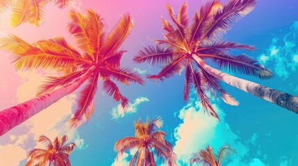 Fototapeta na wymiar Coconut palm trees - Tropical summer breeze holiday, Color fun tone