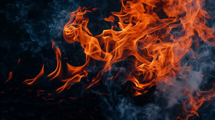 Fire flames on black background - obrazy, fototapety, plakaty