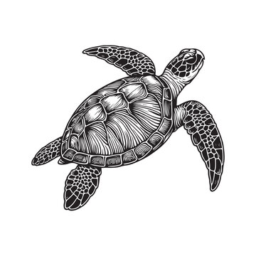 Line art of sea turtle swimming vector