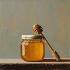 Honey jar with a honey dipper