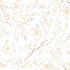 Hand Drawn Minimal Gold Floral Seamless Pattern