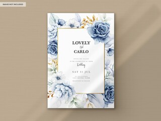 Invitation Template With Elegant Watercolor White Blue Roses