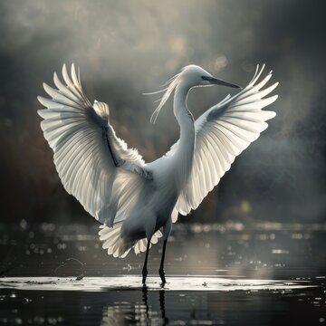 Flight of White Egrets Soaring Gracefully 