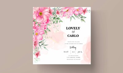 Wedding Invitation Card Set Template With Beautiful Flowers Leaves Watercolor
