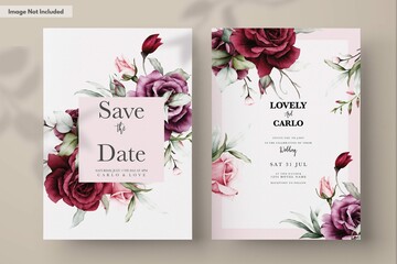 Elegant Red Roses Watercolor Wedding Invitation Card Set 2