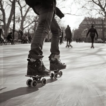 Roller skating in a park