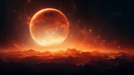 Fototapeta na wymiar Futuristic Exploration: Alien Planet in Cosmic Orange Glow - Canon RF 50mm f/1.2L USM Capture