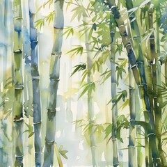 Watercolor Bamboo Forest: Dense bamboo groves. 
