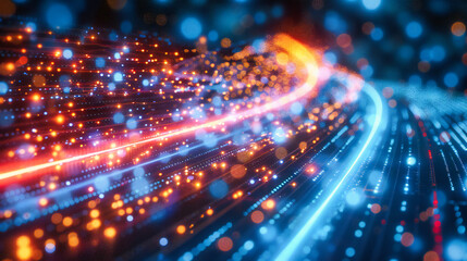 Obraz premium Abstract Technology and Futuristic Background, Bright Lines and Modern Design, Digital Information and Science Concept, Speed and Data in a Vibrant Space