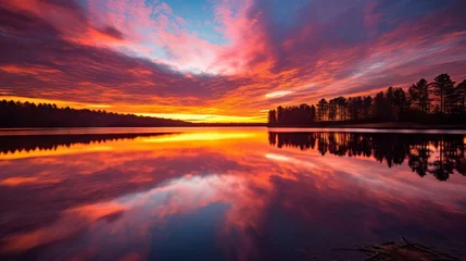 Foto op Canvas Vibrant Sunset Over Serene Lake: Colorful Reflections, Canon RF 50mm f/1.2L USM Capture © Nazia