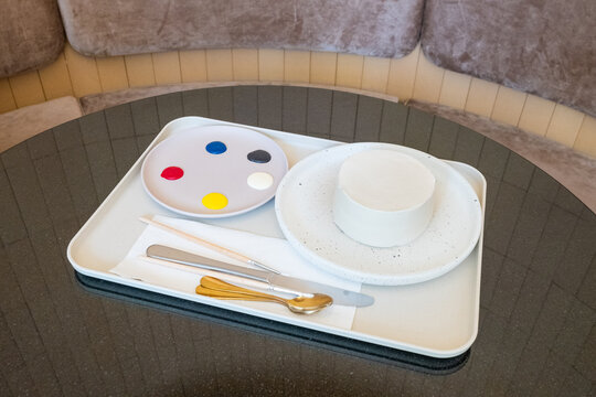 Paint Palette Cake with paints and brushes,child's wood Painting Palette  with multiple colors,Photo of a wooden artists palette