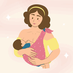 Hand Drawn Flat Happy Mother Breastfeed Baby Illustration
