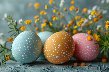 Easter themed card in light colors with colorful colored solid eggs,Easter concept