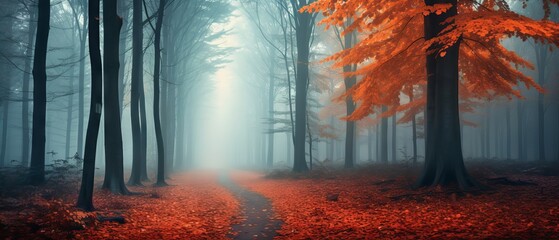 Mystical Autumn Forest: Enchanted Trees in Dreamy Blue Fog - Canon RF 50mm f/1.2L USM Capture