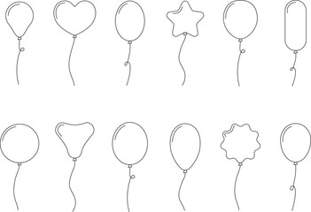 Balloon in cartoon style. Bunch of balloons for birthday or party. Flying balloon with rope. Flat icon vector illustration isolated on white background. © Volodymyr