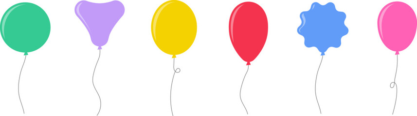 Balloon in flat style. Bunch of balloons for birthday or party. Flying balloon with rope. Flat icon vector illustration isolated on white background. © Volodymyr