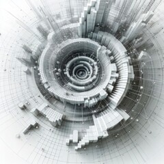 Abstract 3d render, white circular geometric background design with boxes and cubes. Digital illustration, generative ai