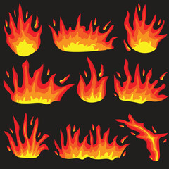 Set of fire flames