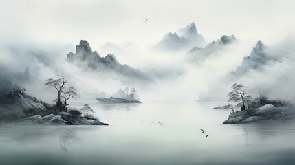 Serene Chinese Ink and Water Landscape: Captured with Canon RF 50mm f/1.2L USM Lens