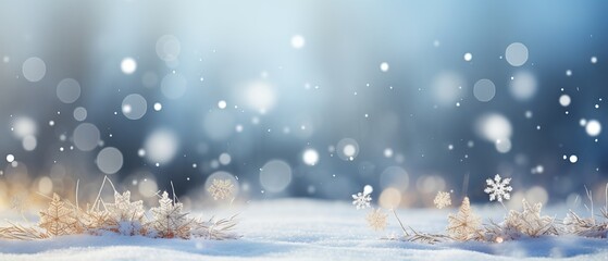 Fototapeta na wymiar Winter Wonderland: Festive Christmas Scene with Snow, Bokeh, and Copy Space | Canon RF 50mm f/1.2L USM