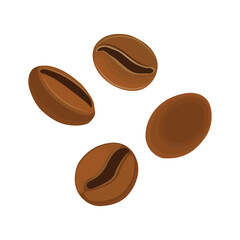 Vector illustration of single or set coffee bean roast in cartoon flat style. Brown coffee bean roasted illustration for menu, advertising element, etc. Agricultural healthy product. Robusta, arabica