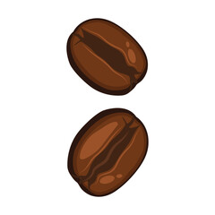 Vector illustration of single or set coffee bean roast in cartoon flat style. Brown coffee bean roasted illustration for menu, advertising element, etc. Agricultural healthy product. Robusta, arabica