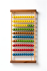 Colorful Antique Educational Toy: Vibrant Wooden Abacus for Children's Mathematics Learning on White Background