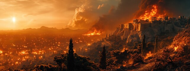 The End of the World Apocalyptic, destroyed Greece, epic scene. Created with Generative AI. - obrazy, fototapety, plakaty