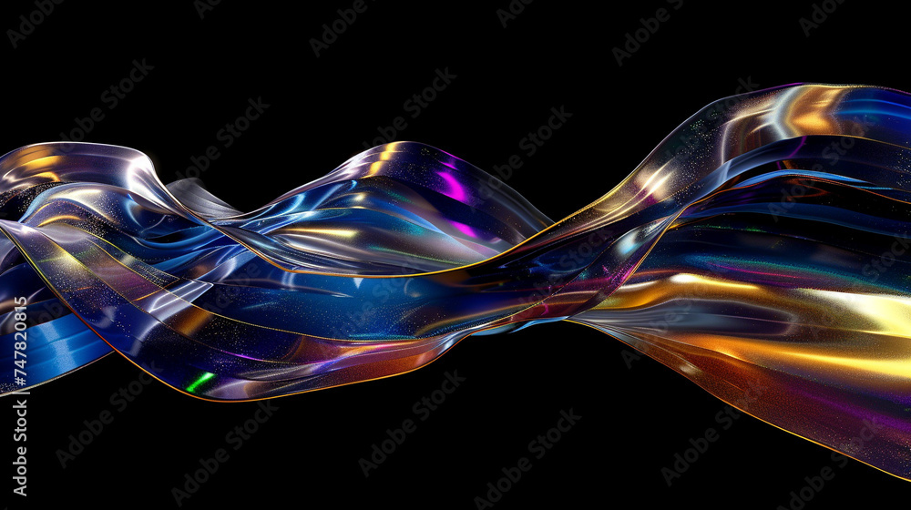 Poster 3d render of a glossy fluid ribbon unfurling in an empty space