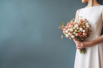 woman with flowers, bride holding bouquet of flowers, bouquet of flowers, wedding bouquet in the...
