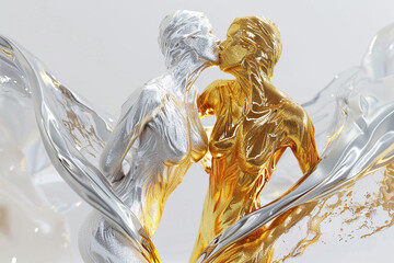 3d render of a liquid gold and platinum dance in a luxurious embrace