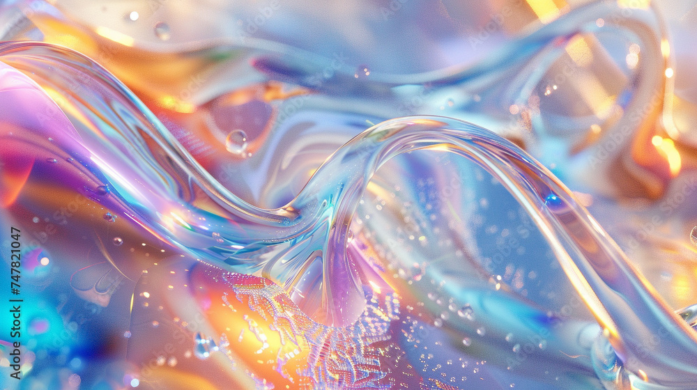 Poster 3d render of holographic fluids weaving through invisible paths