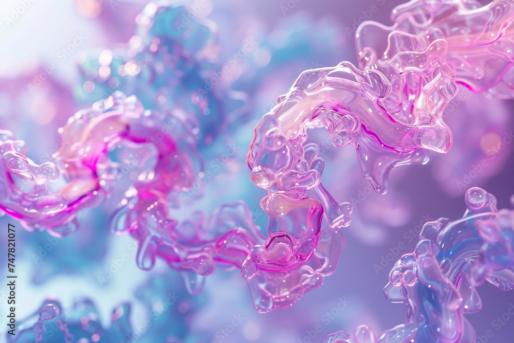 Poster 3d render of neon viscous fluids entwining in zero gravity