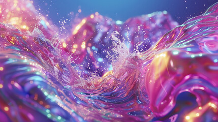 3d render of iridescent fluid waves colliding in slow motion