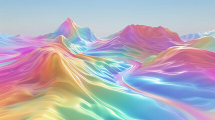 3d render of molten rainbow rivers flowing over invisible hills - obrazy, fototapety, plakaty