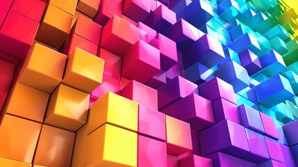 3D rendering of colorful cubes. The cubes are arranged in a staggered pattern, creating a sense of depth.