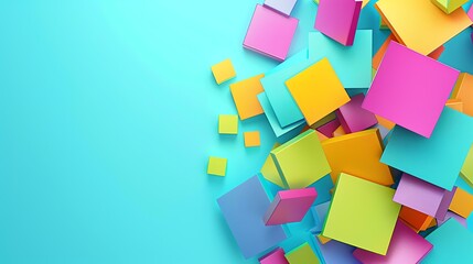 Colorful 3D cubes on blue background. Abstract geometric illustration.