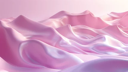 Gordijnen Pink silk or satin fabric. 3d render of soft folds of fabric. © Nijat