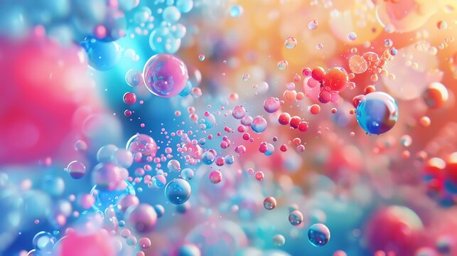 Amazing 3D rendering of colorful balls floating in the air. The balls are of different sizes and colors, and they are all in motion.