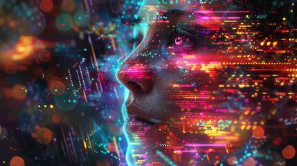 Dramatic portrayal of a future where emotions are coded in colors, visualizing feelings through digital displays